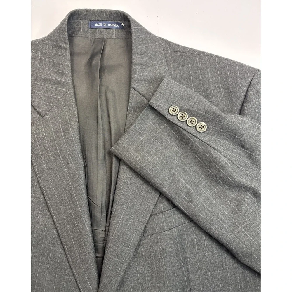 Ralph Lauren Mens Blazer Gray Pinstripe Wool 2 Button Suit Jacket Sport Coat 42R
